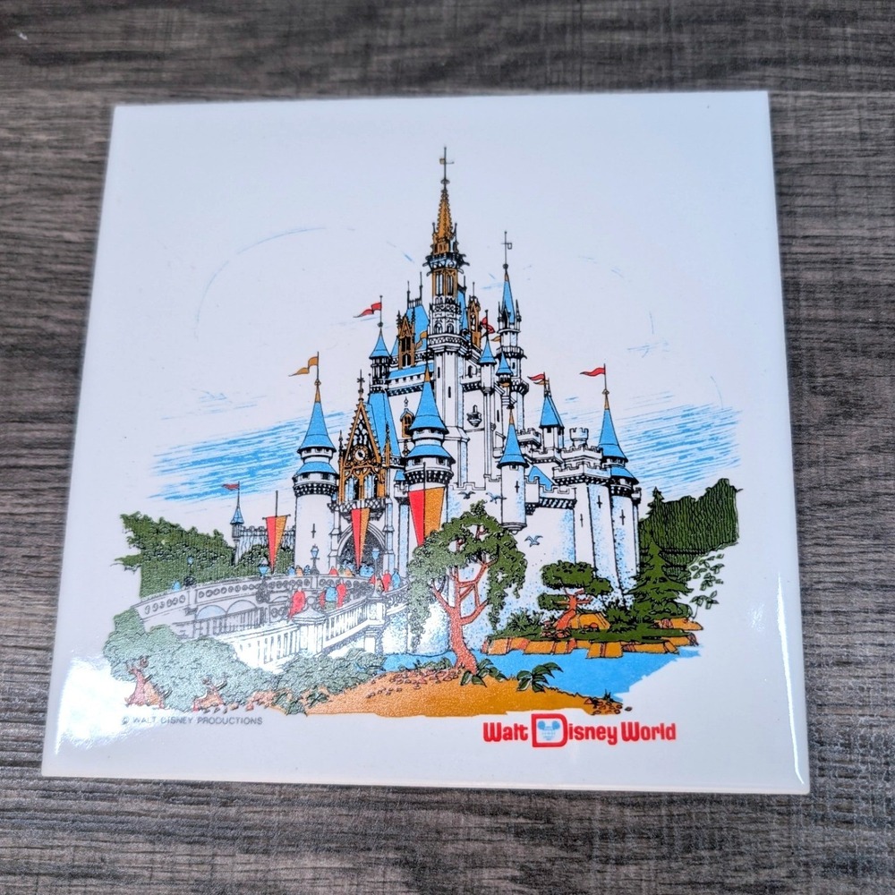 Vintage Walt Disney World Cinderella Castle Ceramic Tile Trivet Cork Backed